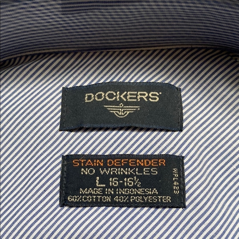 Dockers Blue and White Pinstripe Men's Short Sleeve Dress Shirt Size Large - Picture 4 of 9